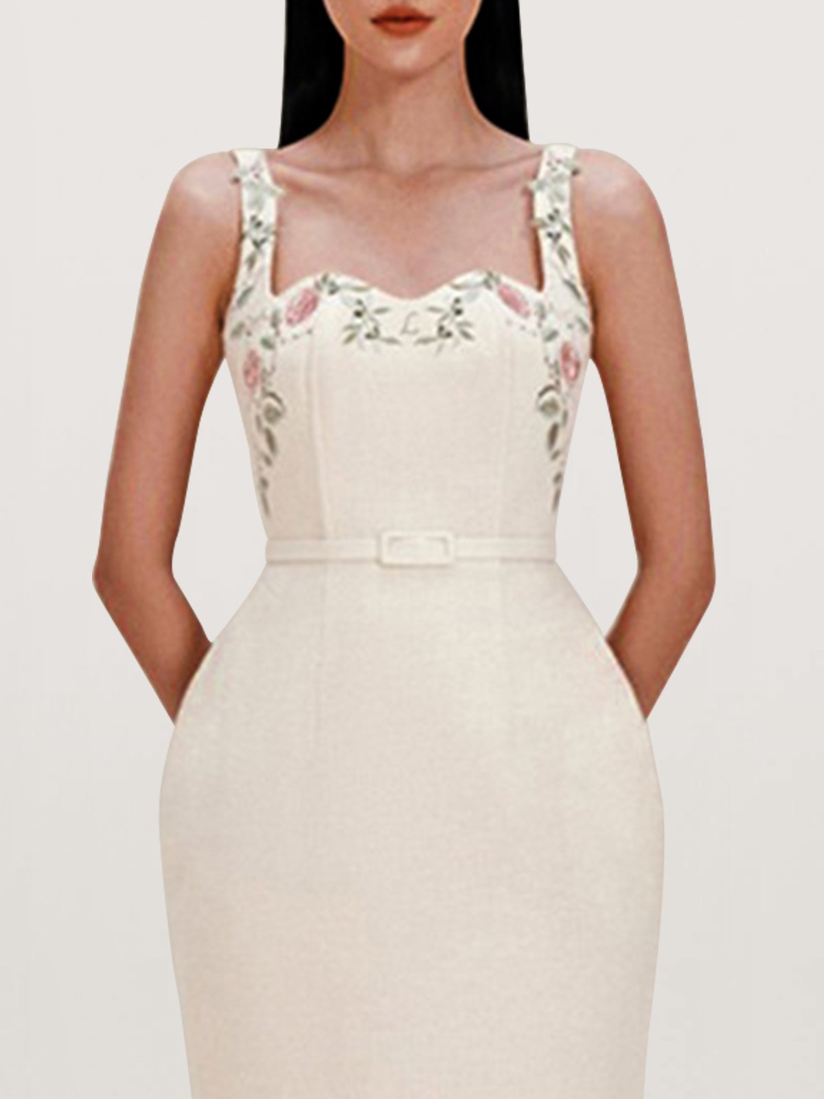 Femmes Floral Blanc Cassé à Bretelles Confortable Robe Mi-Longue Sexy