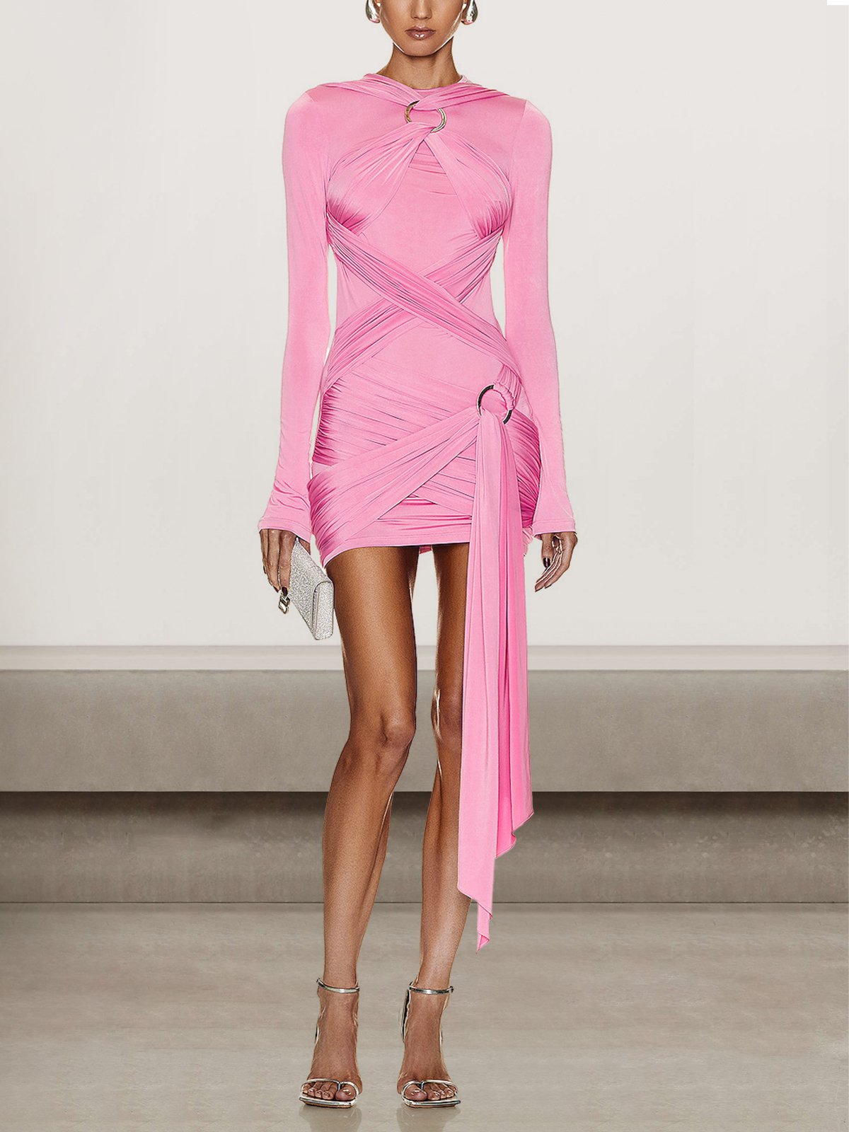 Femmes Plain Rose Confortable Mini Robe Sexy