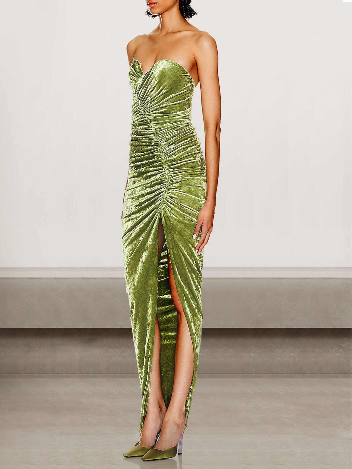 Femmes Plain Vert Sans Bretelles Confortable Mini Robe Sexy
