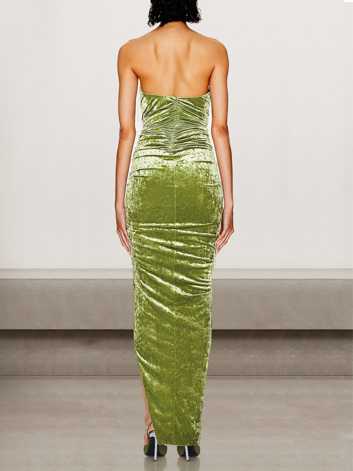 Femmes Plain Vert Sans Bretelles Confortable Mini Robe Sexy