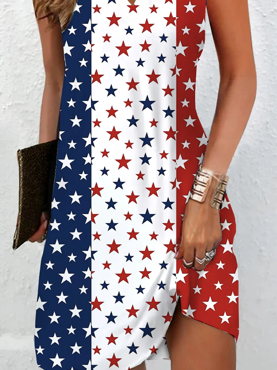 Femmes Le jour de l'indépendance (Drapeau) Multicolore Col V Confortable Robe Maxi Décontracté
