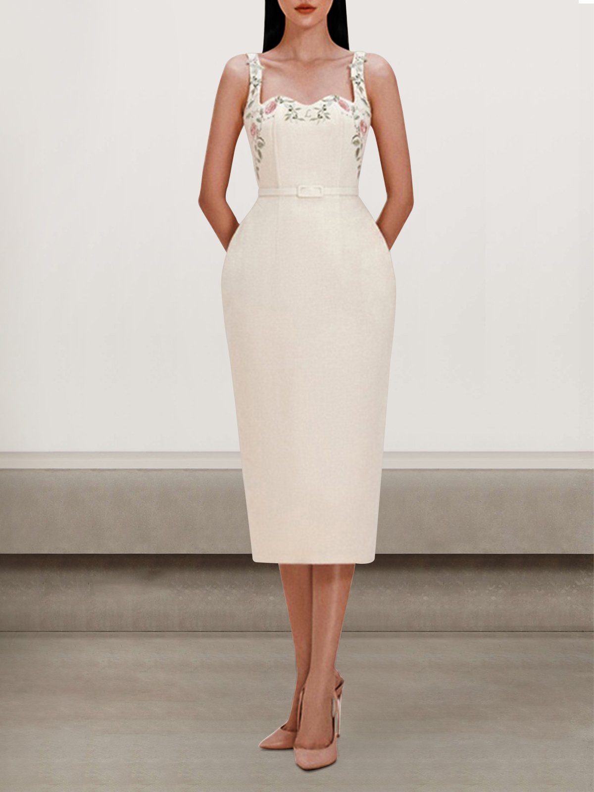 Femmes Floral Blanc Cassé à Bretelles Confortable Robe Mi-Longue Sexy