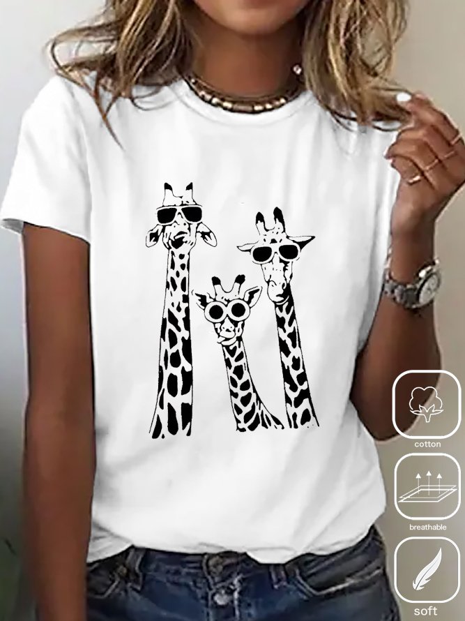 T-shirts Décontracté Été Cerf Coton Meilleure vente Manches Courtes Col Rond Droit Régulier pour Femmes