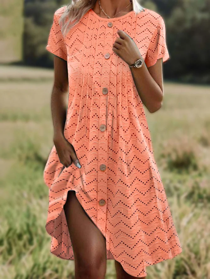 Femmes Plain Orange Col Rond Confortable Robe Mi-Longue Décontracté