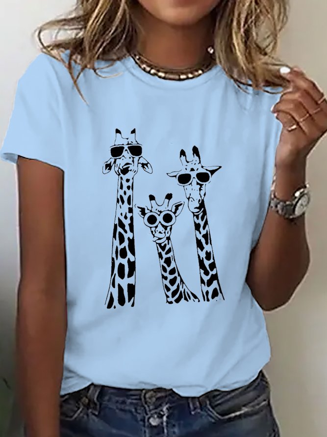 T-shirts Décontracté Été Cerf Coton Meilleure vente Manches Courtes Col Rond Droit Régulier pour Femmes