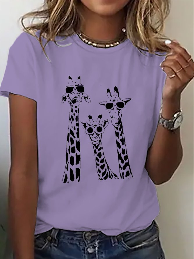 T-shirts Décontracté Été Cerf Coton Meilleure vente Manches Courtes Col Rond Droit Régulier pour Femmes