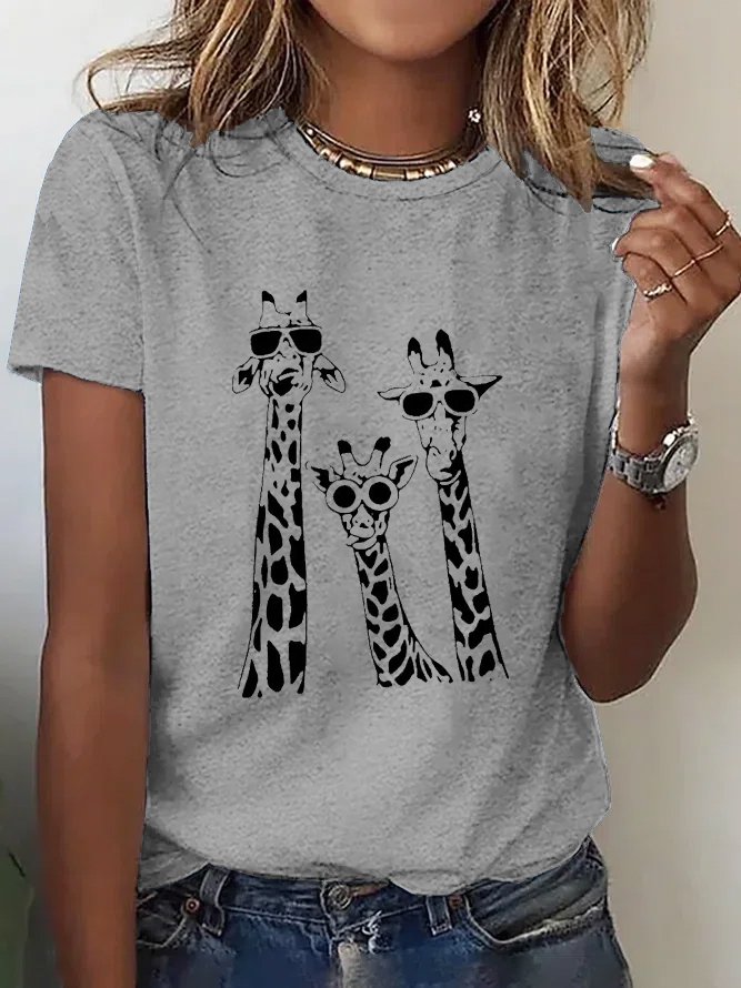 T-shirts Décontracté Été Cerf Coton Meilleure vente Manches Courtes Col Rond Droit Régulier pour Femmes