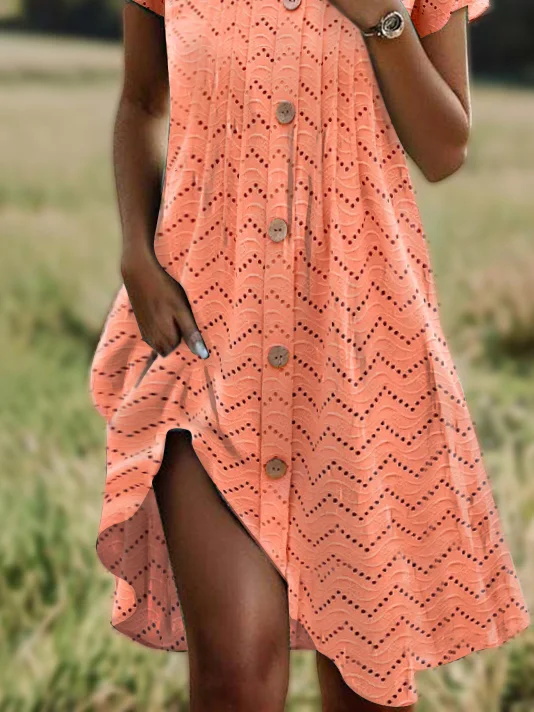 Femmes Plain Orange Col Rond Confortable Robe Mi-Longue Décontracté