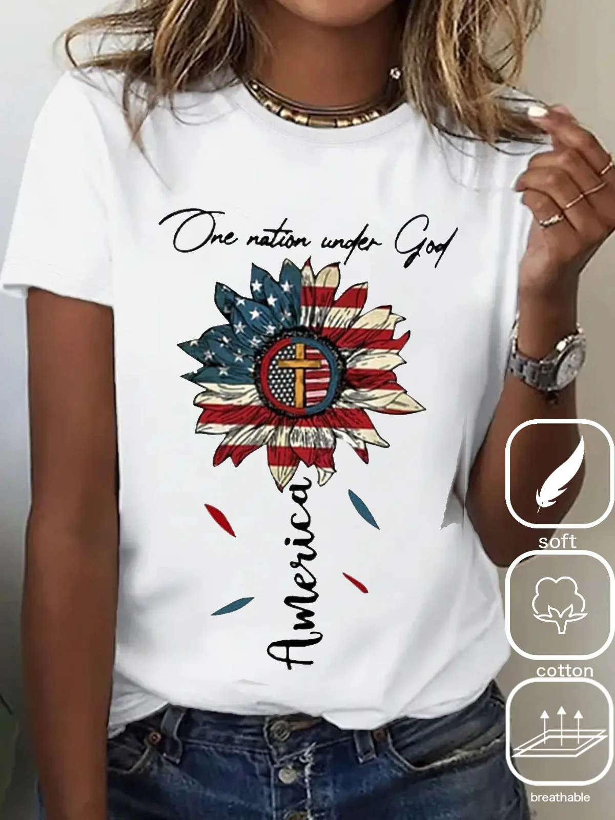T-shirts Femmes Décontracté Été Le jour de l'indépendance (Drapeau) Manches Courtes Régulier Régulier Le jour de l'indépendance Élasticité moyenne Oui