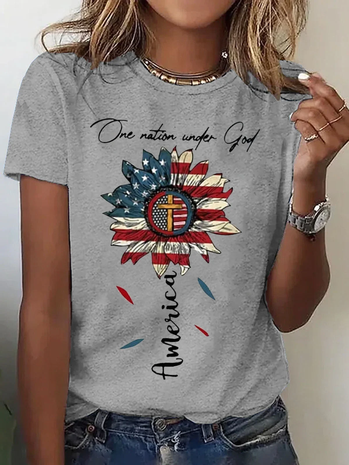 T-shirts Femmes Décontracté Été Le jour de l'indépendance (Drapeau) Manches Courtes Régulier Régulier Le jour de l'indépendance Élasticité moyenne Oui