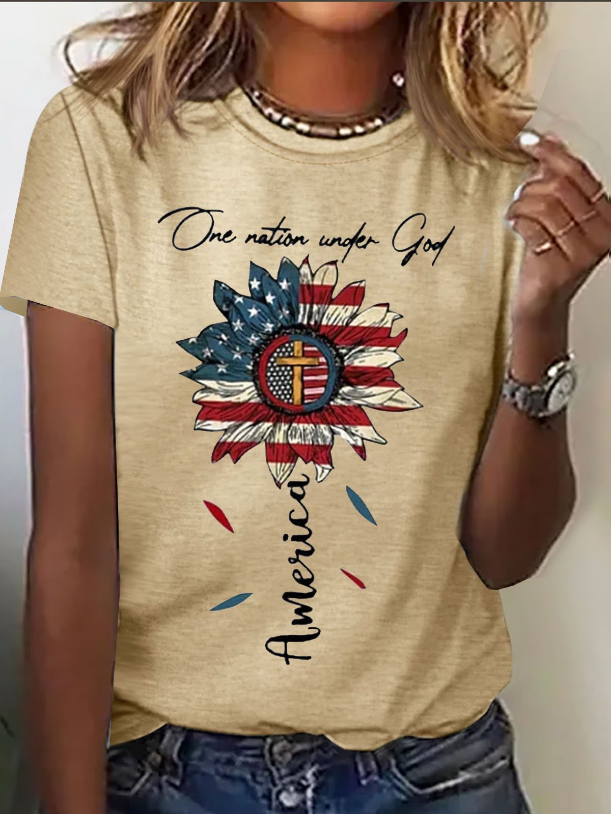 T-shirts Femmes Décontracté Été Le jour de l'indépendance (Drapeau) Manches Courtes Régulier Régulier Le jour de l'indépendance Élasticité moyenne Oui
