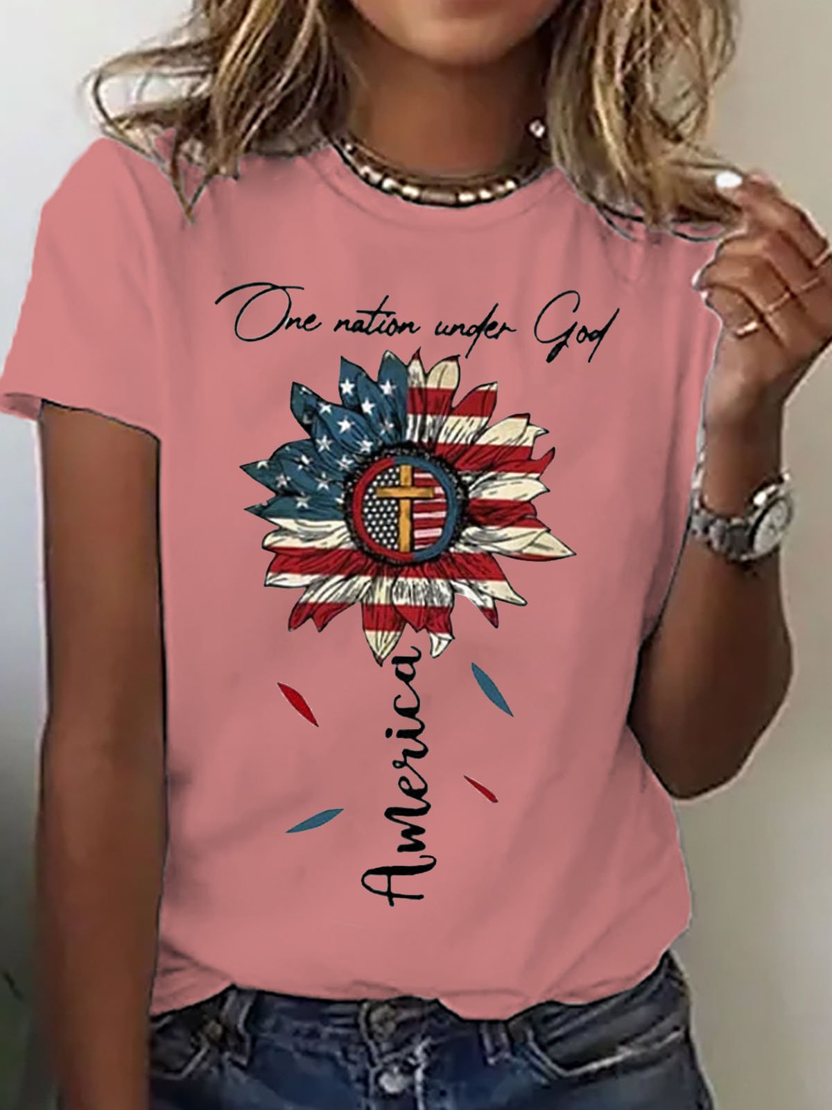 T-shirts Femmes Décontracté Été Le jour de l'indépendance (Drapeau) Manches Courtes Régulier Régulier Le jour de l'indépendance Élasticité moyenne Oui
