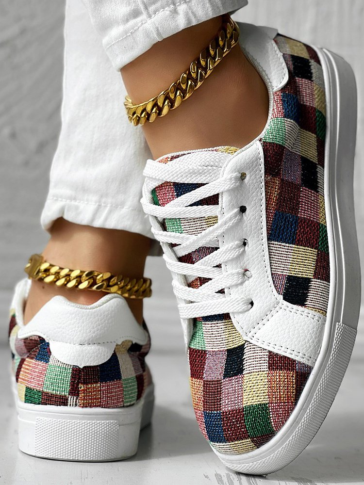 Chaussures de skate Décontracté Toutes Les Saisons Bloc de Couleur Quotidien à Enfiler à Talon Plat Bout Rond Toile Caoutchouc pour Femmes