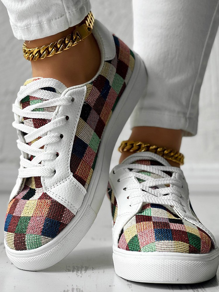 Chaussures de skate Décontracté Toutes Les Saisons Bloc de Couleur Quotidien à Enfiler à Talon Plat Bout Rond Toile Caoutchouc pour Femmes