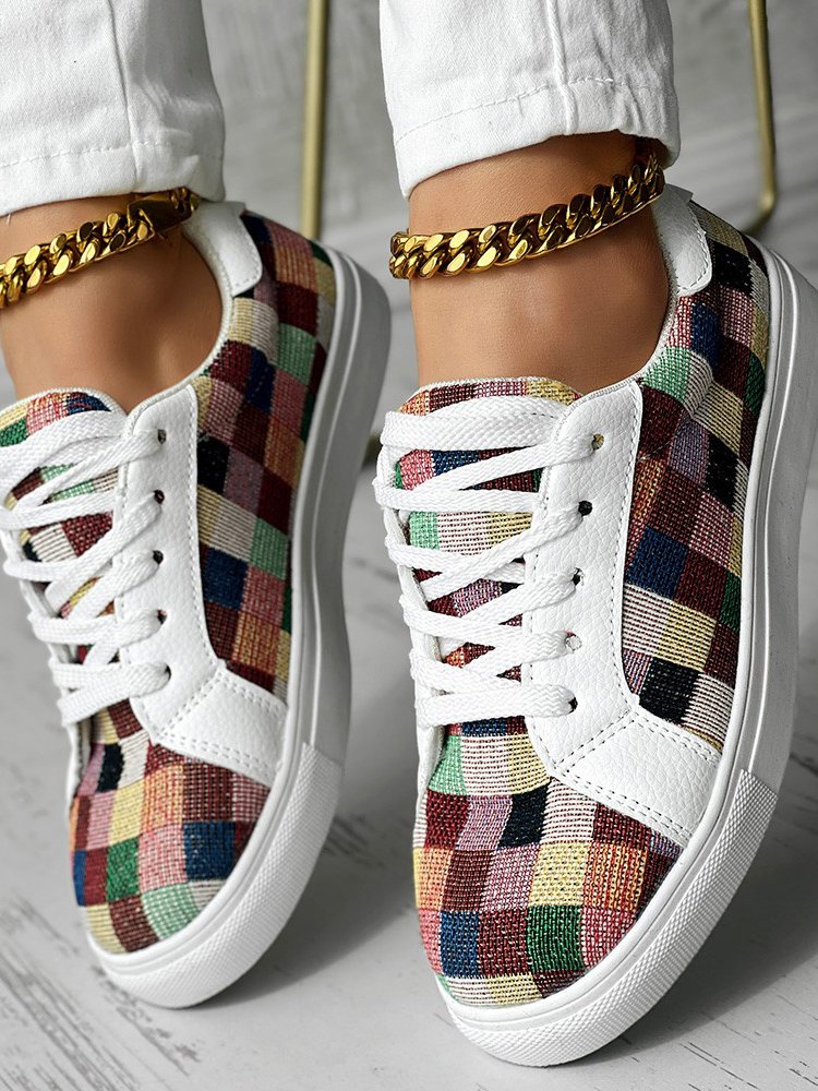 Chaussures de skate Décontracté Toutes Les Saisons Bloc de Couleur Quotidien à Enfiler à Talon Plat Bout Rond Toile Caoutchouc pour Femmes
