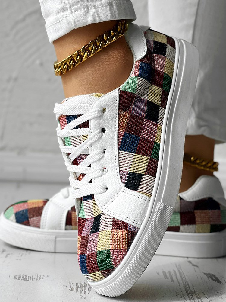 Chaussures de skate Décontracté Toutes Les Saisons Bloc de Couleur Quotidien à Enfiler à Talon Plat Bout Rond Toile Caoutchouc pour Femmes