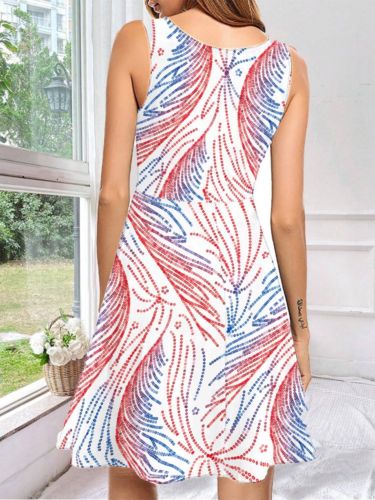 Femmes Le jour de l'indépendance (Drapeau) Blanc Col Rond Confortable Robe Mi-Longue Simple