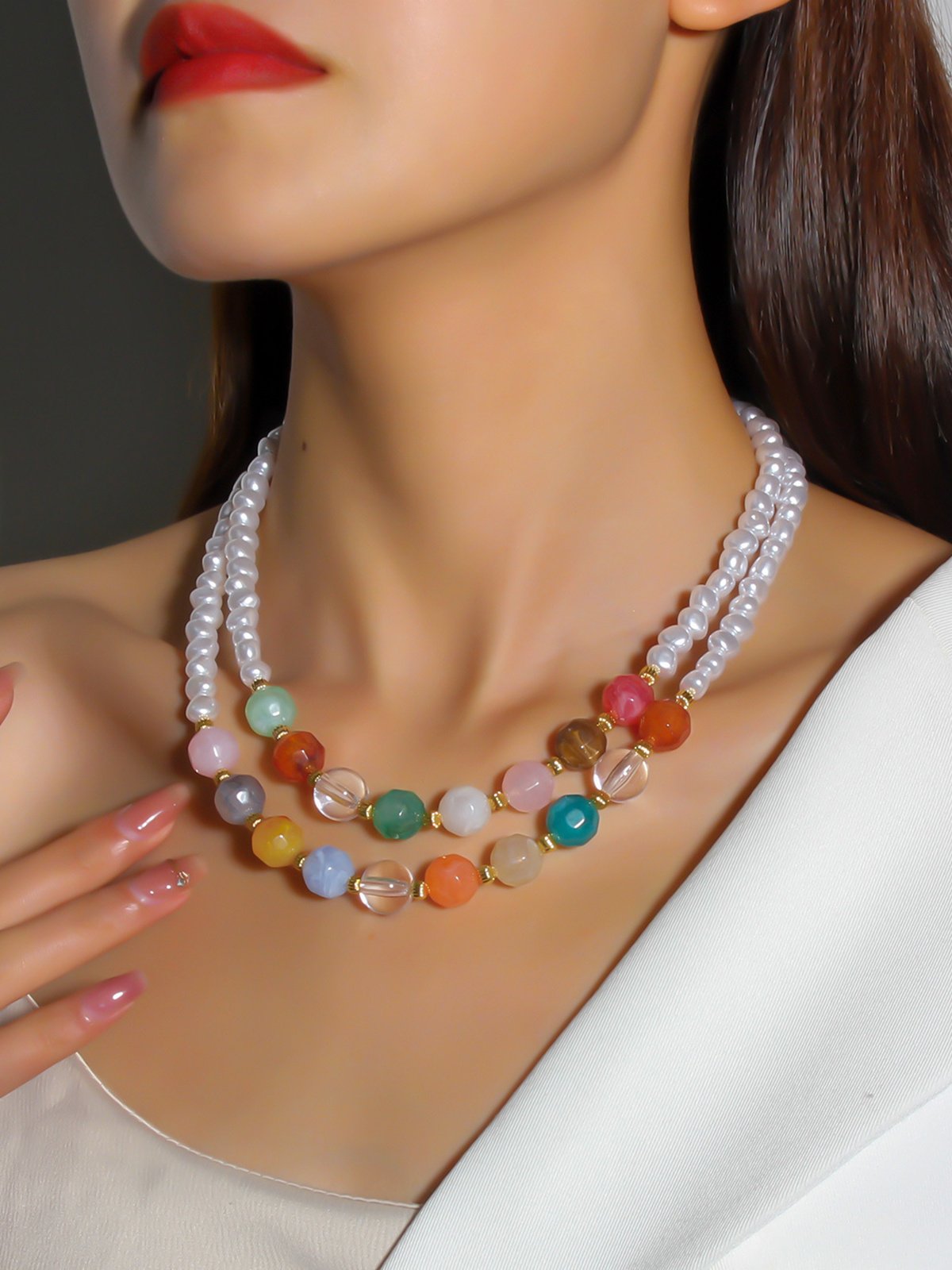 Collier Femmes Bloc de Couleur Toutes Les Saisons Élégant Quotidien Cristal Perle Ensembles de couches