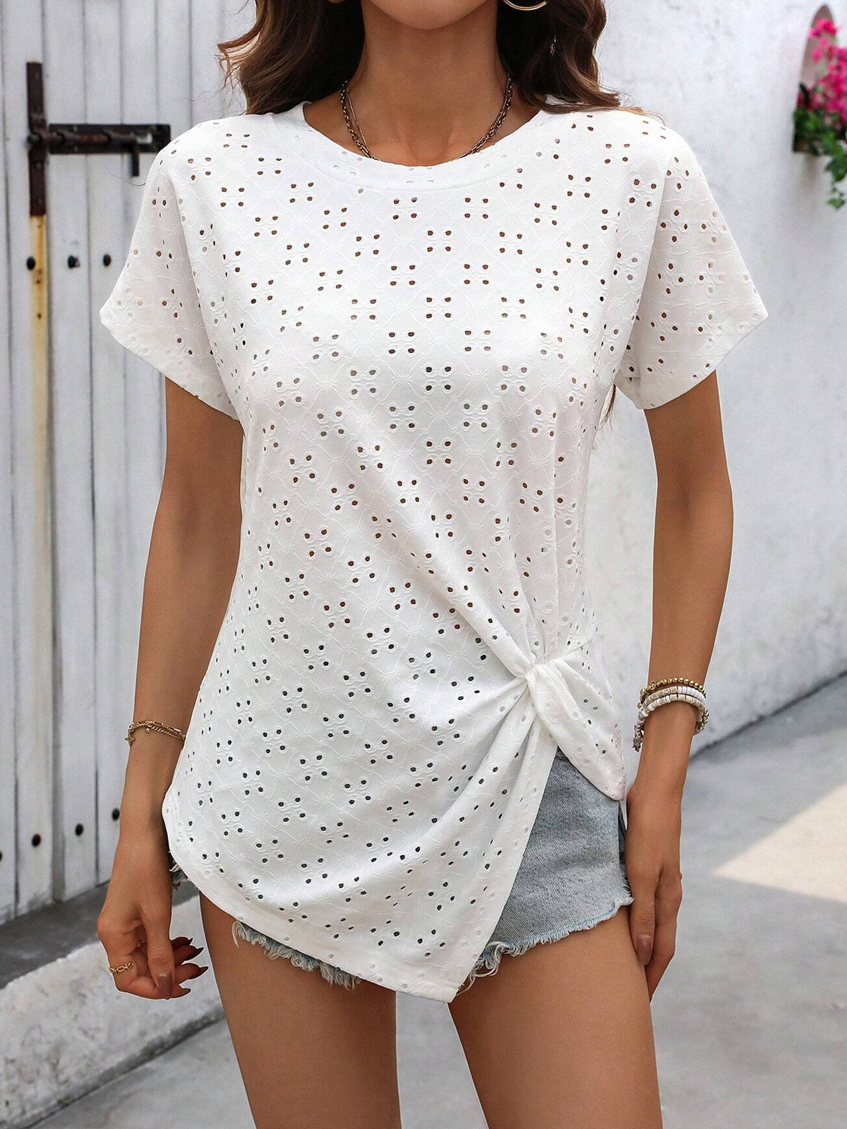 T-shirts Décontracté Plain Été Micro-élasticité Ample Manches Courtes Col Rond Régulier Régulier pour Femmes
