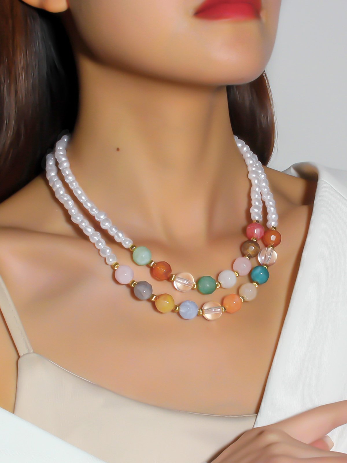 Collier Femmes Bloc de Couleur Toutes Les Saisons Élégant Quotidien Cristal Perle Ensembles de couches