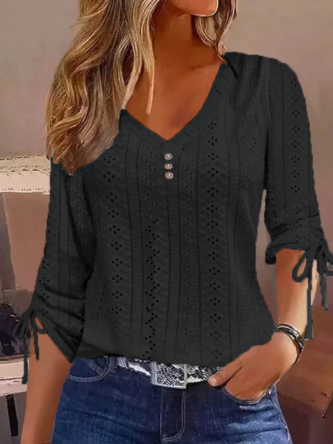 T-shirts Décontracté Plain Printemps / Automne Dentelle Ample Cordon de Serrage Manches trois quarts Élasticité moyenne Non pour Femmes