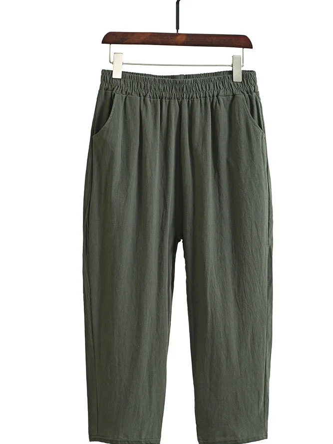 Pantalons Décontracté Plain Printemps / Automne Coton Naturel Quotidien Ample Pantalon à la cheville Droit pour Femmes