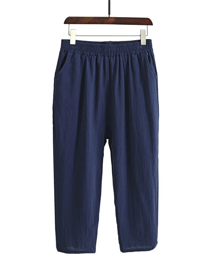 Pantalons Décontracté Plain Printemps / Automne Coton Naturel Quotidien Ample Pantalon à la cheville Droit pour Femmes