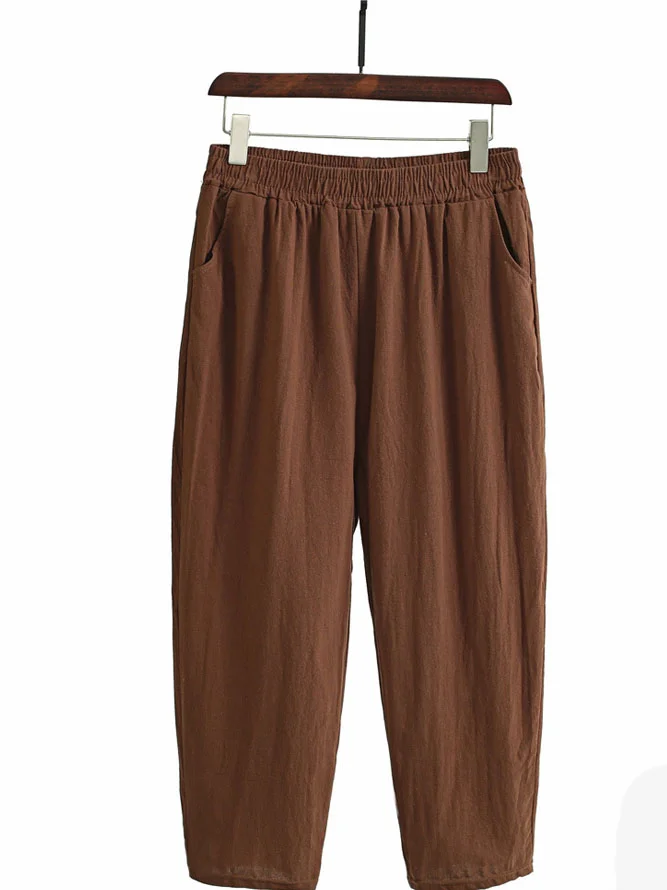 Pantalons Décontracté Plain Printemps / Automne Coton Naturel Quotidien Ample Pantalon à la cheville Droit pour Femmes