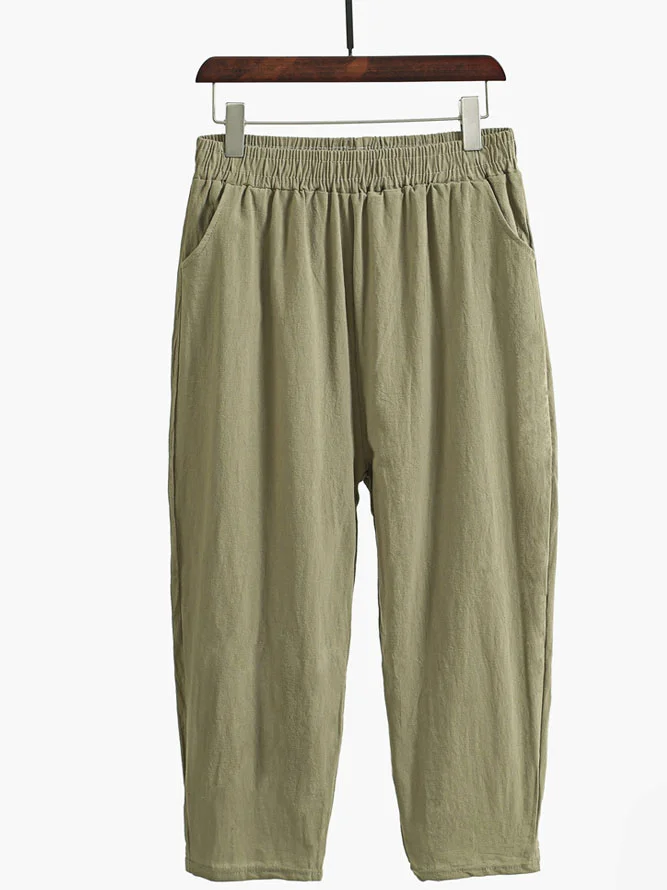 Pantalons Décontracté Plain Printemps / Automne Coton Naturel Quotidien Ample Pantalon à la cheville Droit pour Femmes