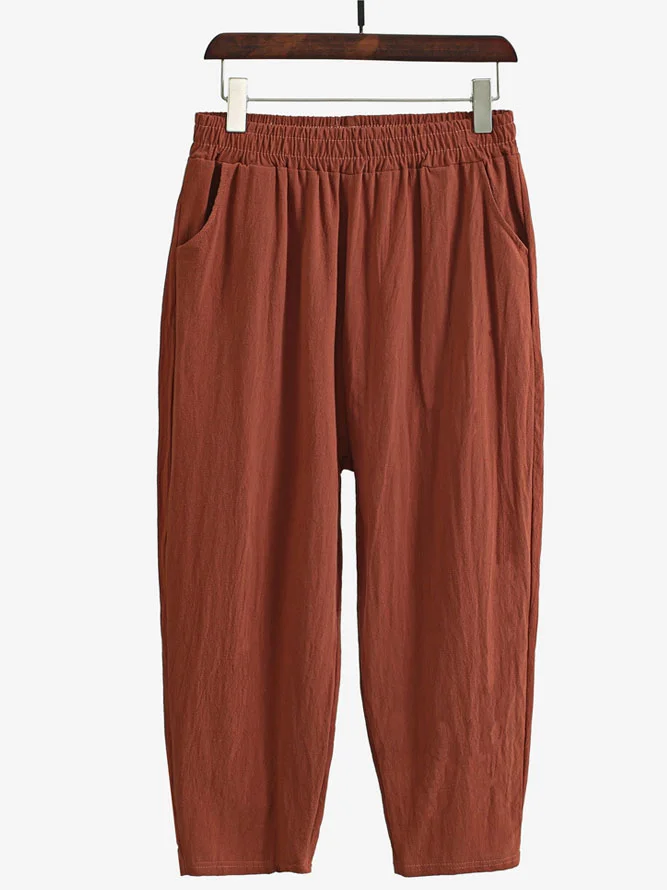 Pantalons Décontracté Plain Printemps / Automne Coton Naturel Quotidien Ample Pantalon à la cheville Droit pour Femmes