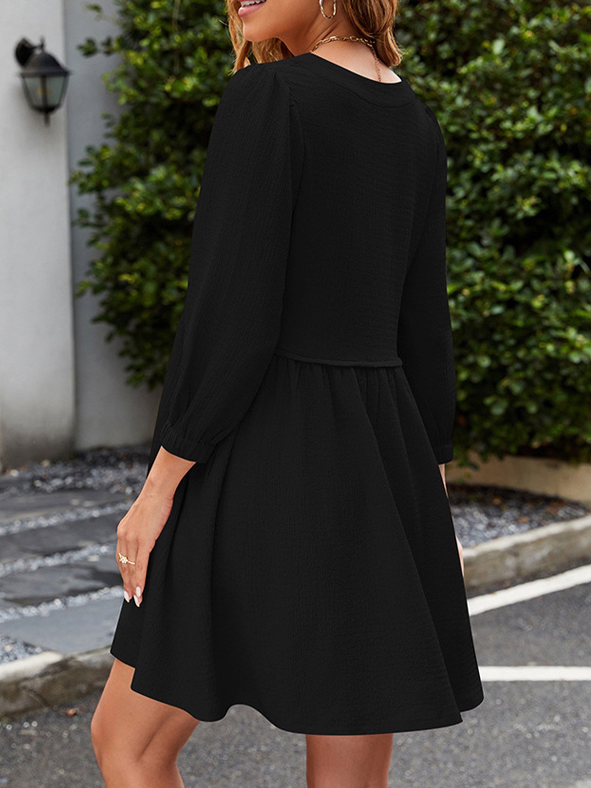 Femmes Plain Blanc Col Rond Confortable Mini Robe Décontracté