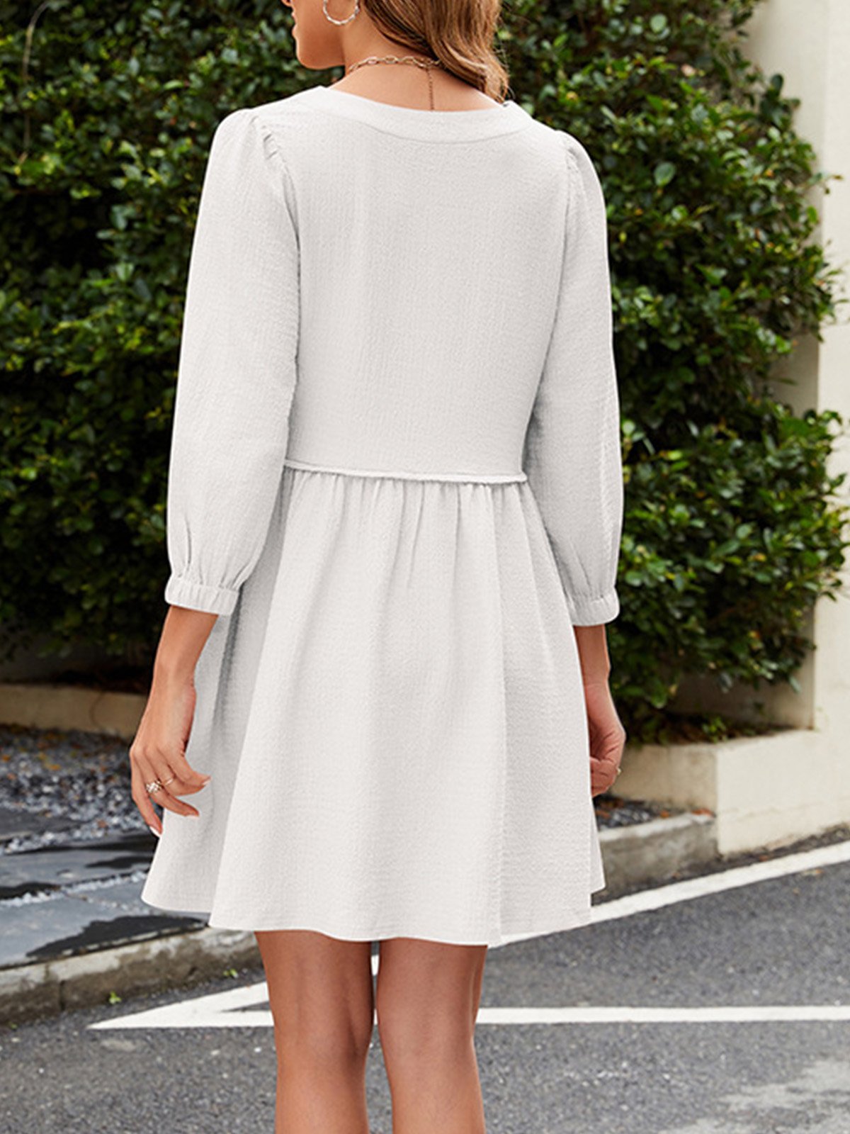Femmes Plain Blanc Col Rond Confortable Mini Robe Décontracté