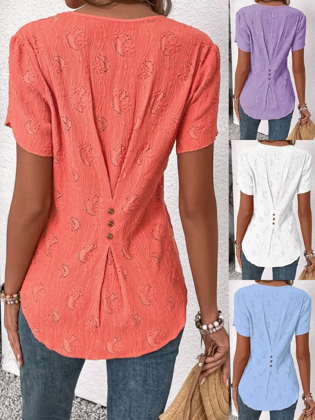 Chemises Plain Été Simple Polyester Micro-élasticité Ample Manches Courtes Entaillé Coton Et Lin pour Femmes