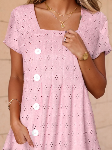 Femmes Plain Rose Col Carré Confortable Boucle Robe Mi-Longue Décontracté
