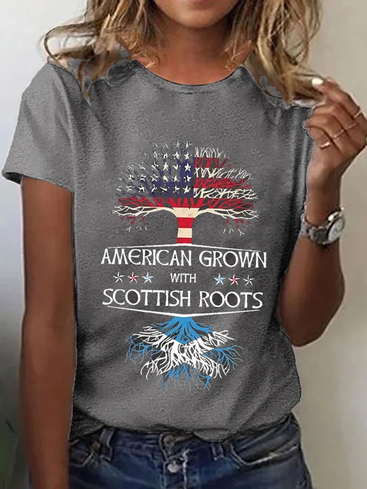 T-shirts Décontracté Été Le jour de l'indépendance (Drapeau) Coton Manches Courtes Col Rond Régulier Droit Élasticité moyenne pour Femmes