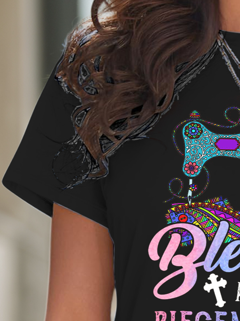 T-shirts Décontracté Été Imprimé de Lettre Motif Quotidien Ample Manches Courtes Col Rond Régulier Droit pour Femmes