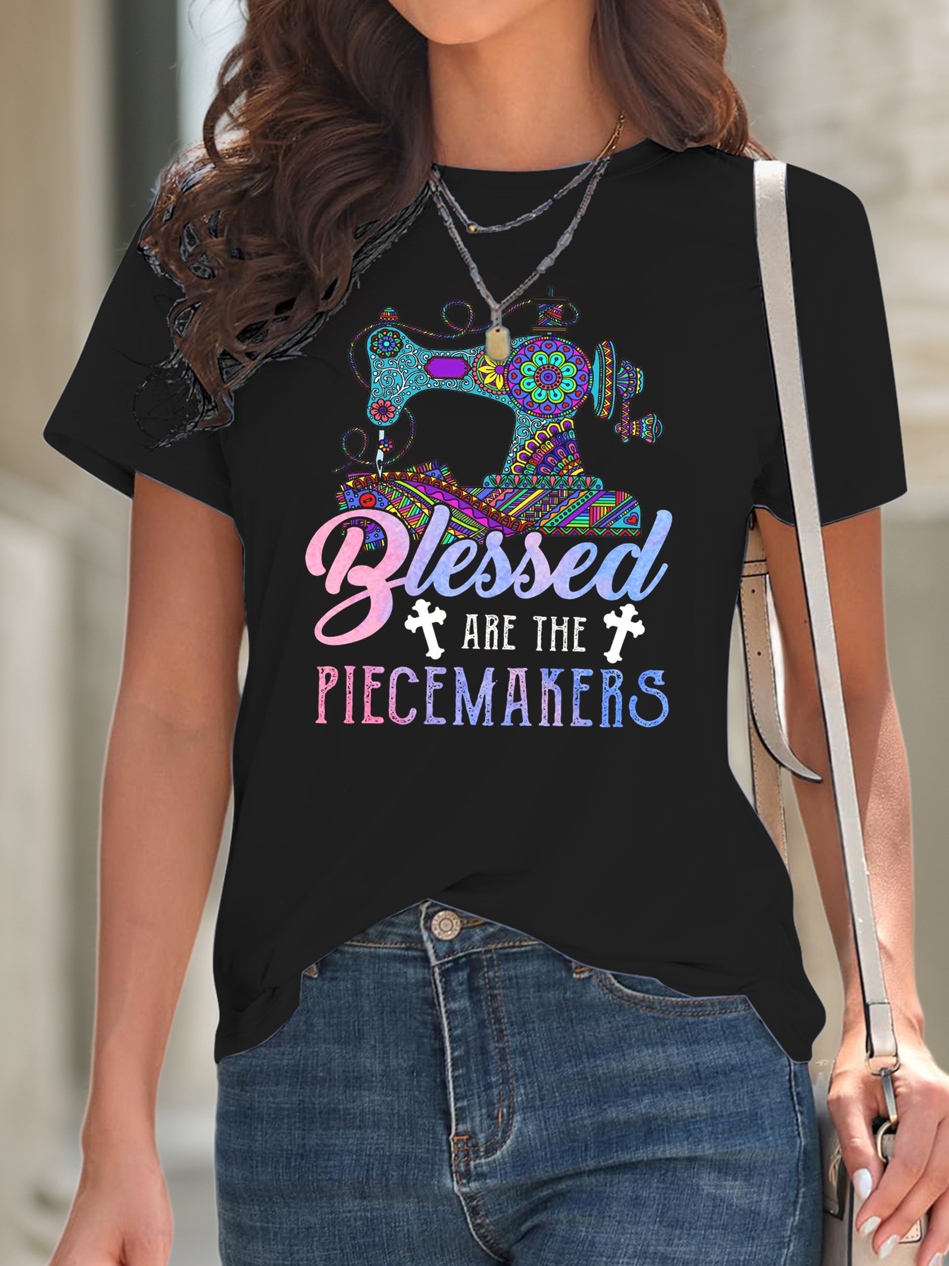 T-shirts Décontracté Été Imprimé de Lettre Motif Quotidien Ample Manches Courtes Col Rond Régulier Droit pour Femmes