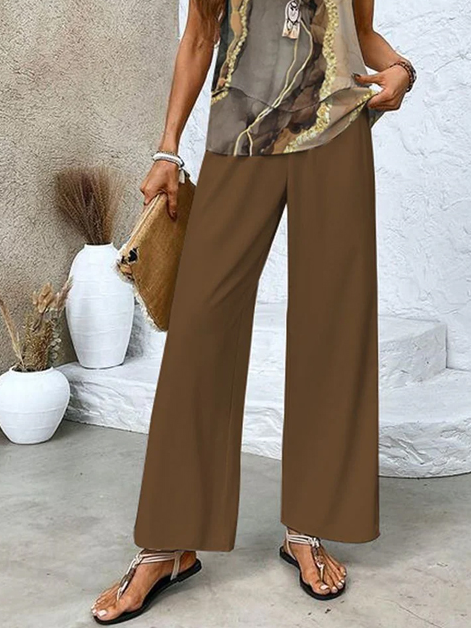 Deux Pièces Ensembles Femmes Décontracté Abstrait Été Polyester Naturel Aucune élasticité Top Avec Pantalons Trapèze Régulier