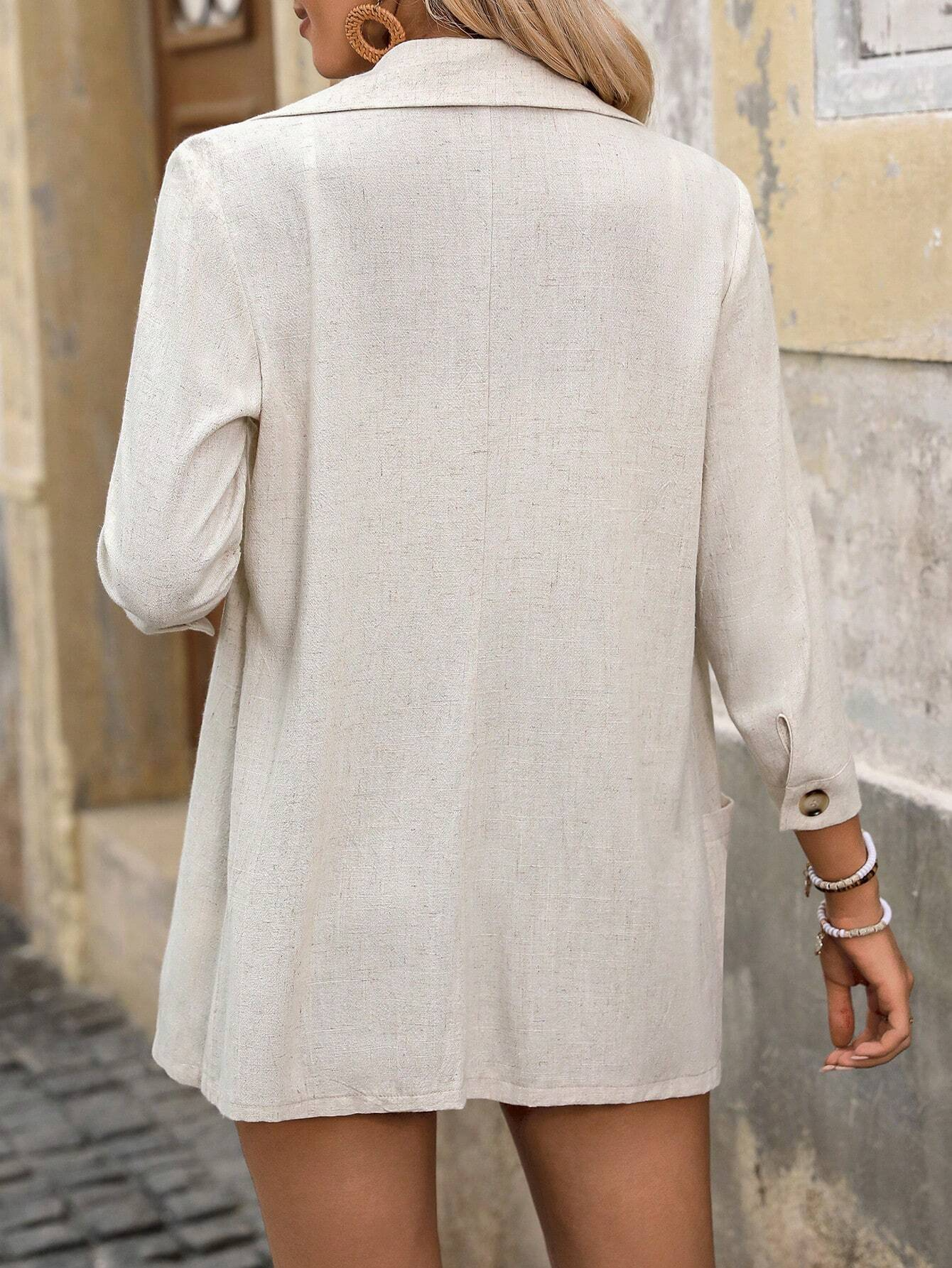 à Col Revers Manches trois quarts Régulier Plain Blazer Boucle pour Femmes