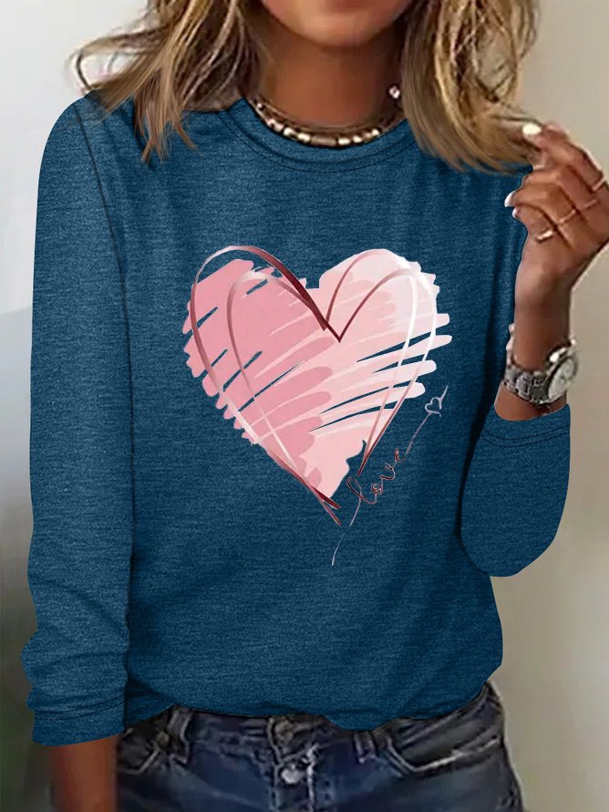 T-shirts Femmes Décontracté Printemps / Automne Coeur/cordé Quotidien Ample Régulier Droit Régulier Élasticité moyenne