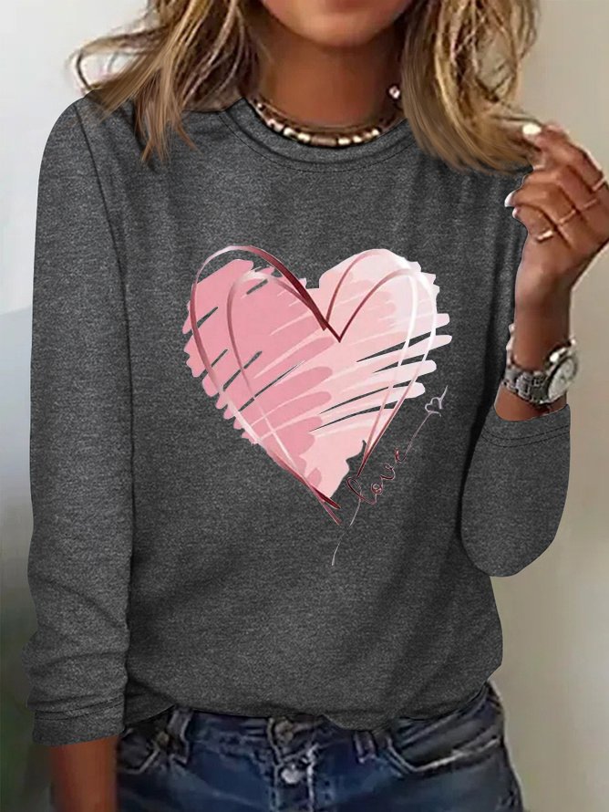 T-shirts Femmes Décontracté Printemps / Automne Coeur/cordé Quotidien Ample Régulier Droit Régulier Élasticité moyenne