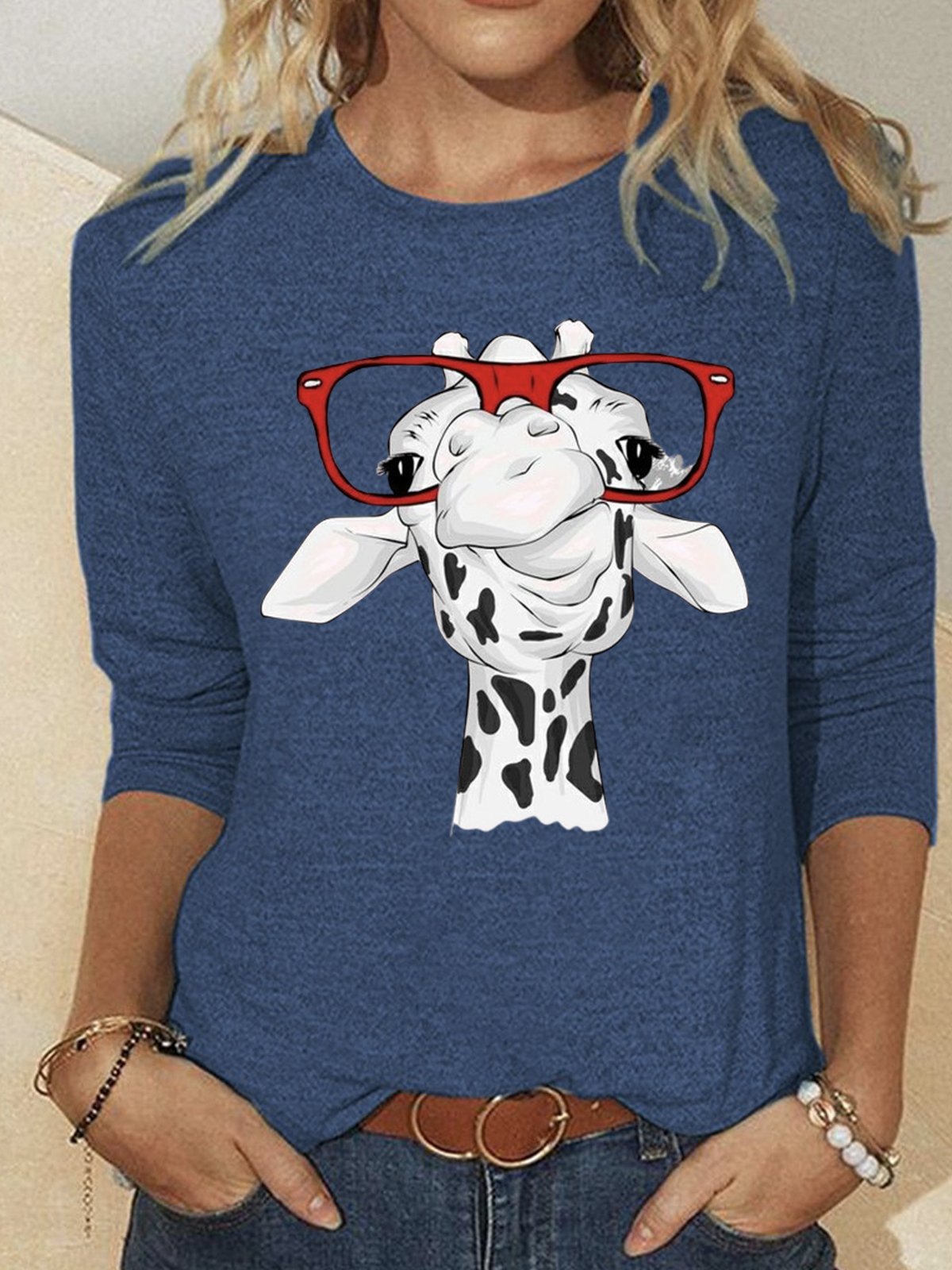 T-shirts Femmes Décontracté Printemps / Automne Cerf Quotidien Ample en Mélangé de Coton Régulier Droit Élasticité moyenne