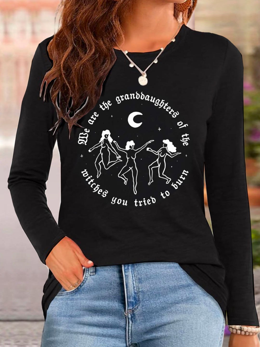 T-shirts Décontracté Printemps / Automne Lettres de texte Coton Quotidien Ample Manches Longues Régulier Droit pour Femmes