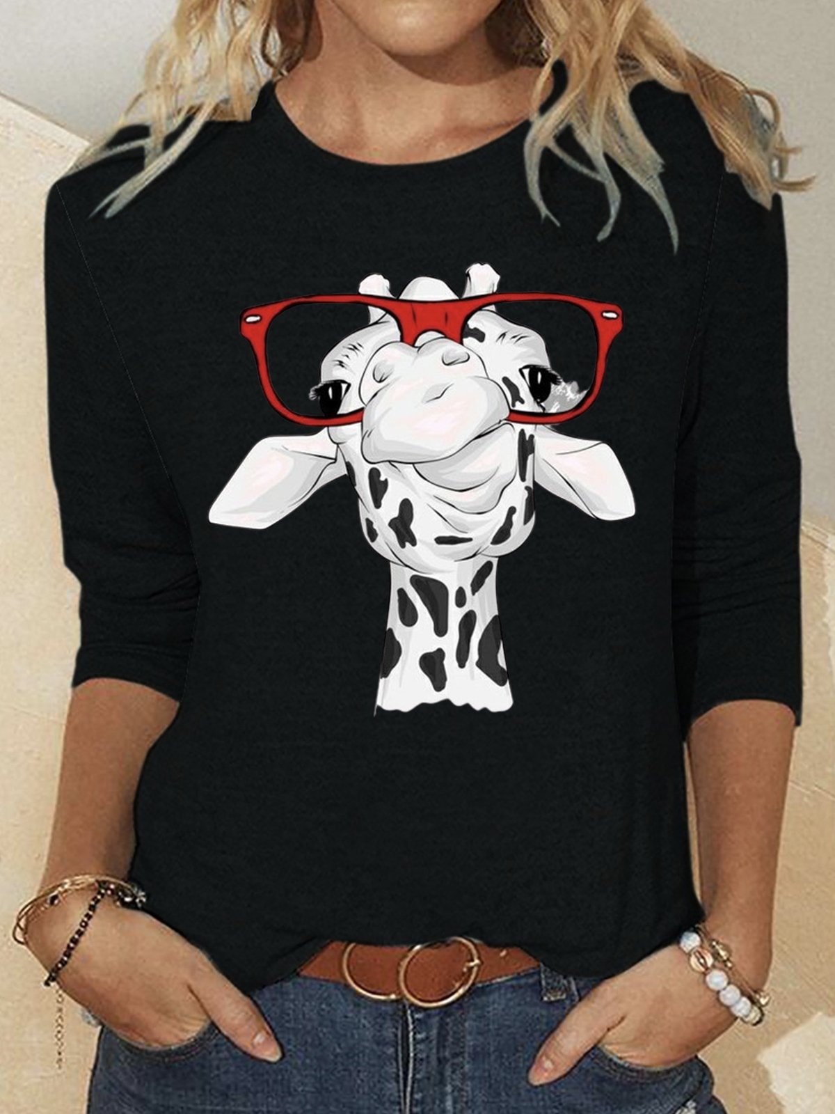 T-shirts Femmes Décontracté Printemps / Automne Cerf Quotidien Ample en Mélangé de Coton Régulier Droit Élasticité moyenne