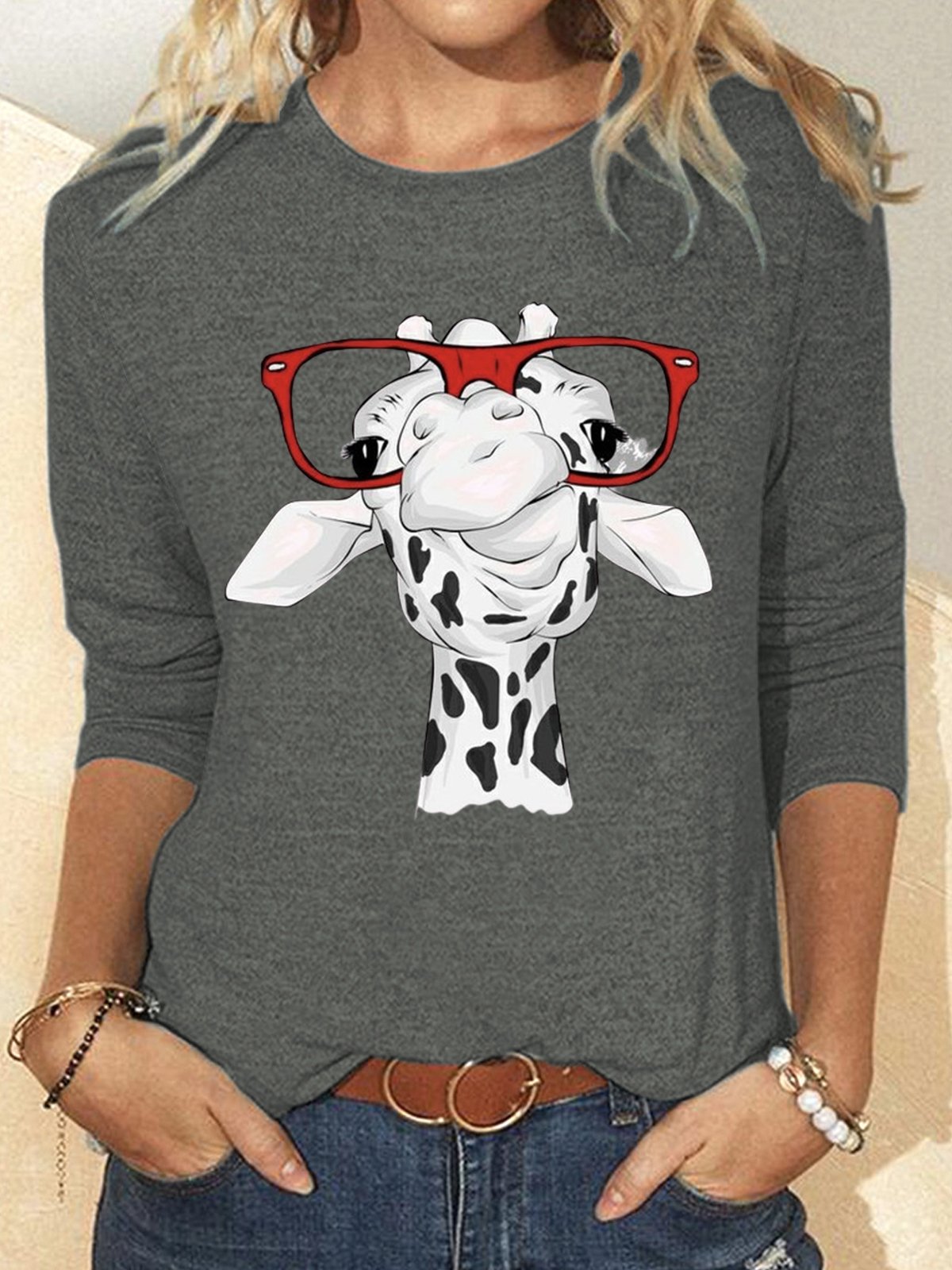 T-shirts Femmes Décontracté Printemps / Automne Cerf Quotidien Ample en Mélangé de Coton Régulier Droit Élasticité moyenne