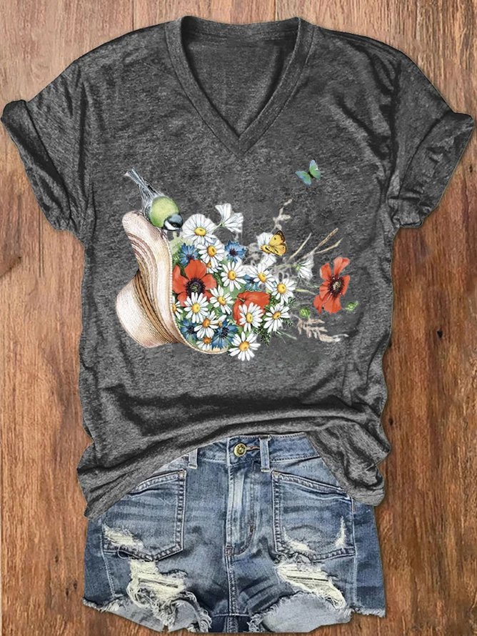 T-shirts Femmes Décontracté Floral Été Tricoté Quotidien Manches Courtes Régulier Droit Oui