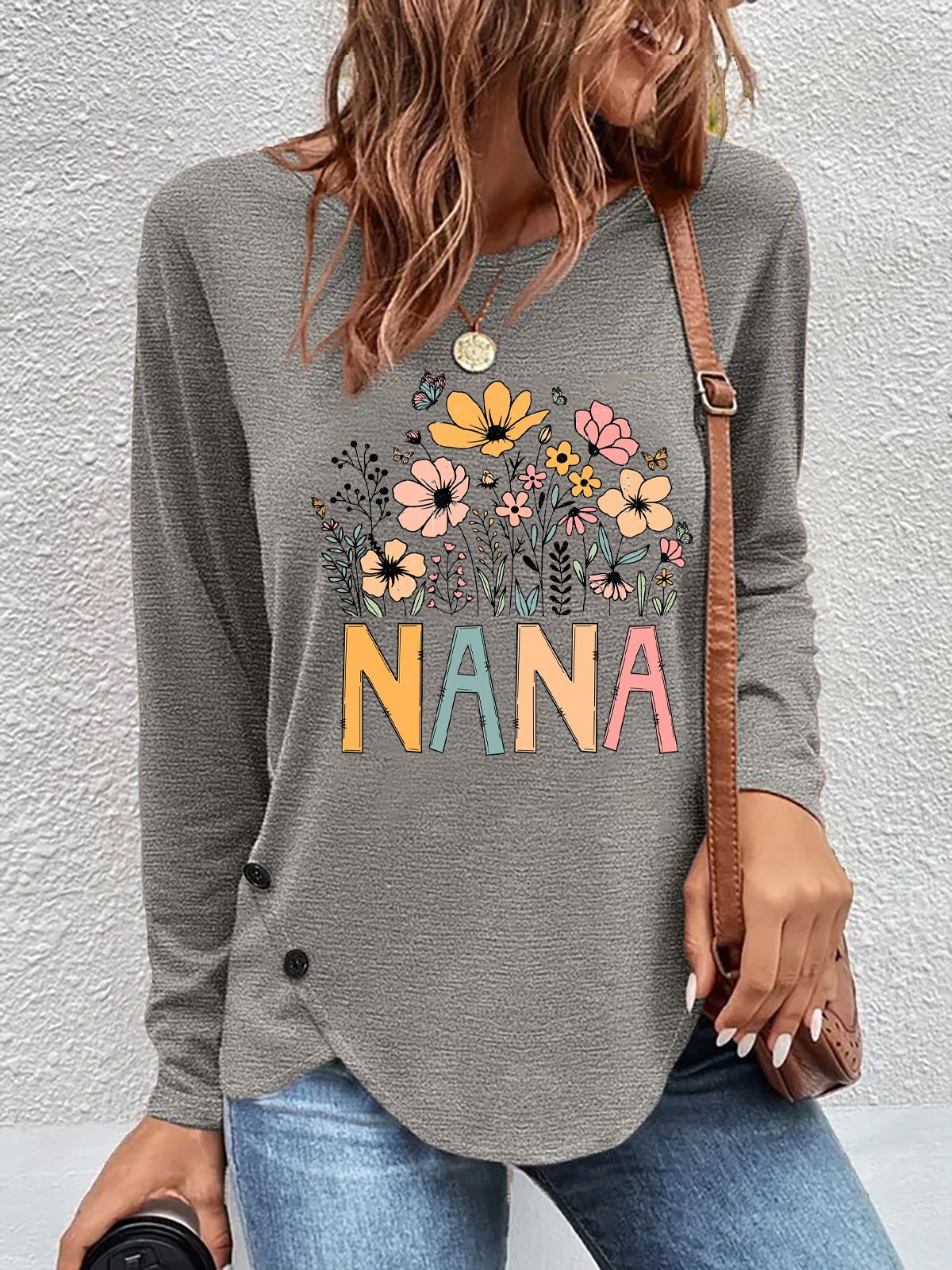 T-shirts Femmes Décontracté Floral Printemps / Automne Quotidien Meilleure vente Manches Longues en Mélangé de Coton Irrégulier Artisanat Droit
