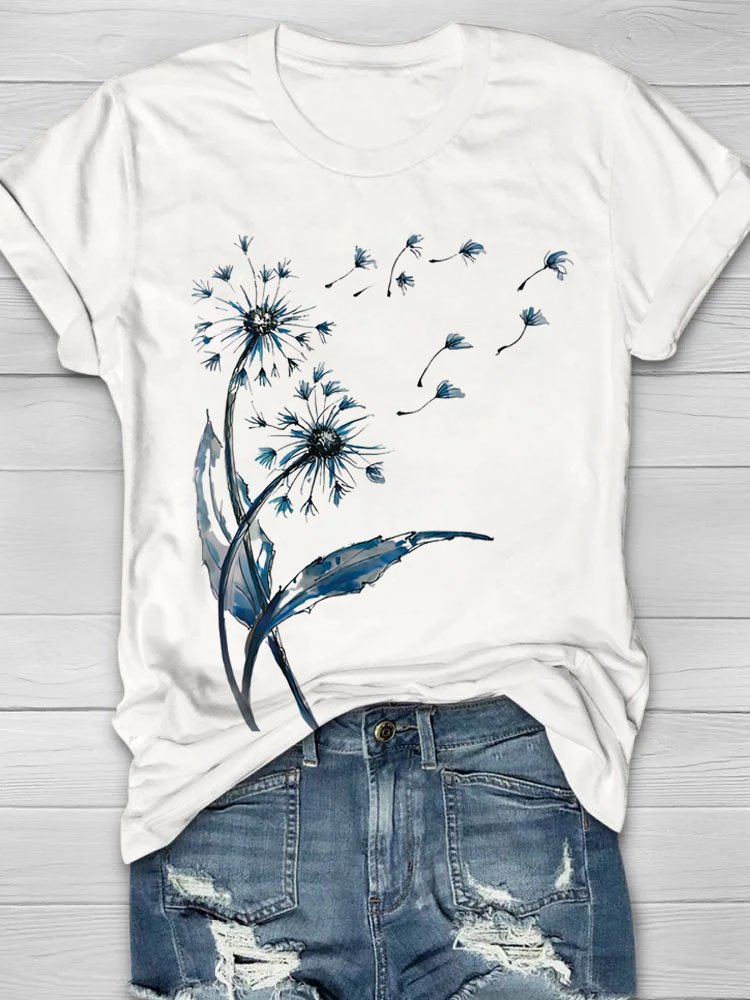 T-shirts Décontracté Été Pissenlit Quotidien Manches Courtes Droit Régulier Élasticité moyenne Oui pour Femmes