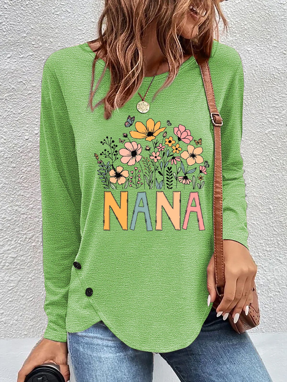 T-shirts Femmes Décontracté Floral Printemps / Automne Quotidien Meilleure vente Manches Longues en Mélangé de Coton Irrégulier Artisanat Droit