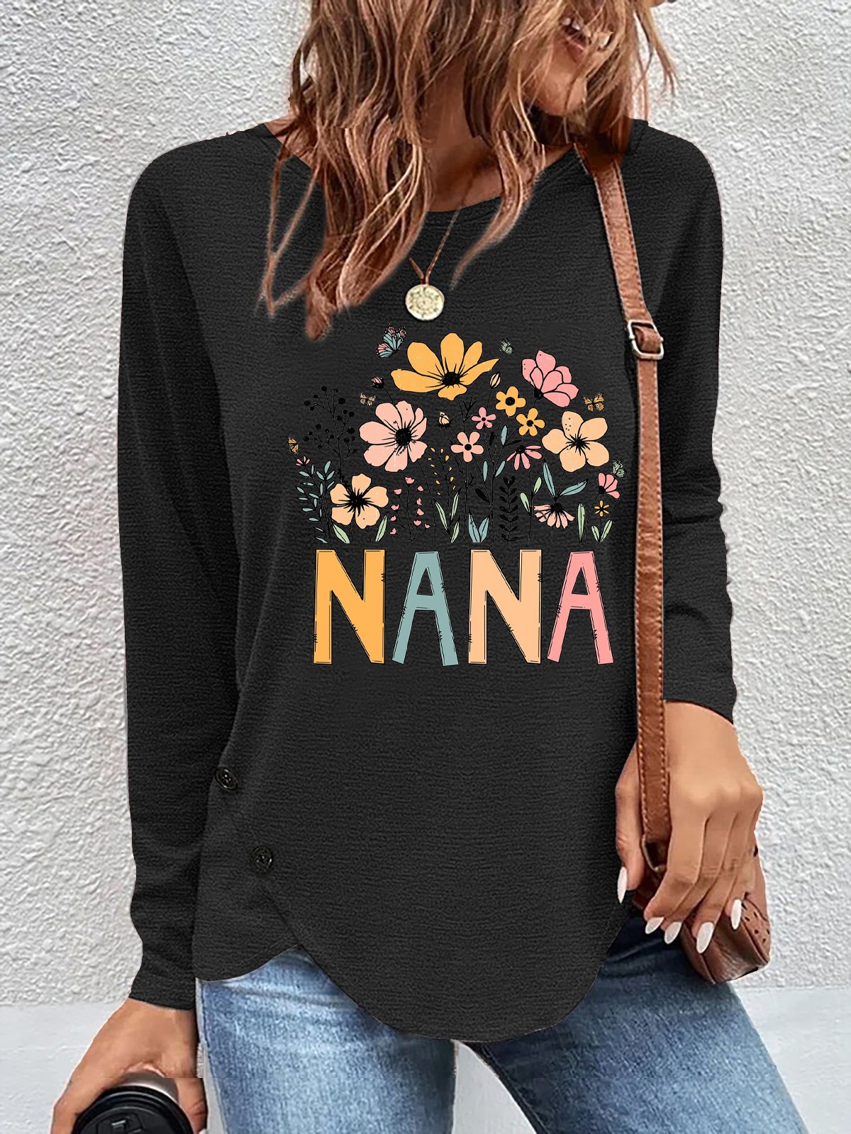 T-shirts Femmes Décontracté Floral Printemps / Automne Quotidien Meilleure vente Manches Longues en Mélangé de Coton Irrégulier Artisanat Droit